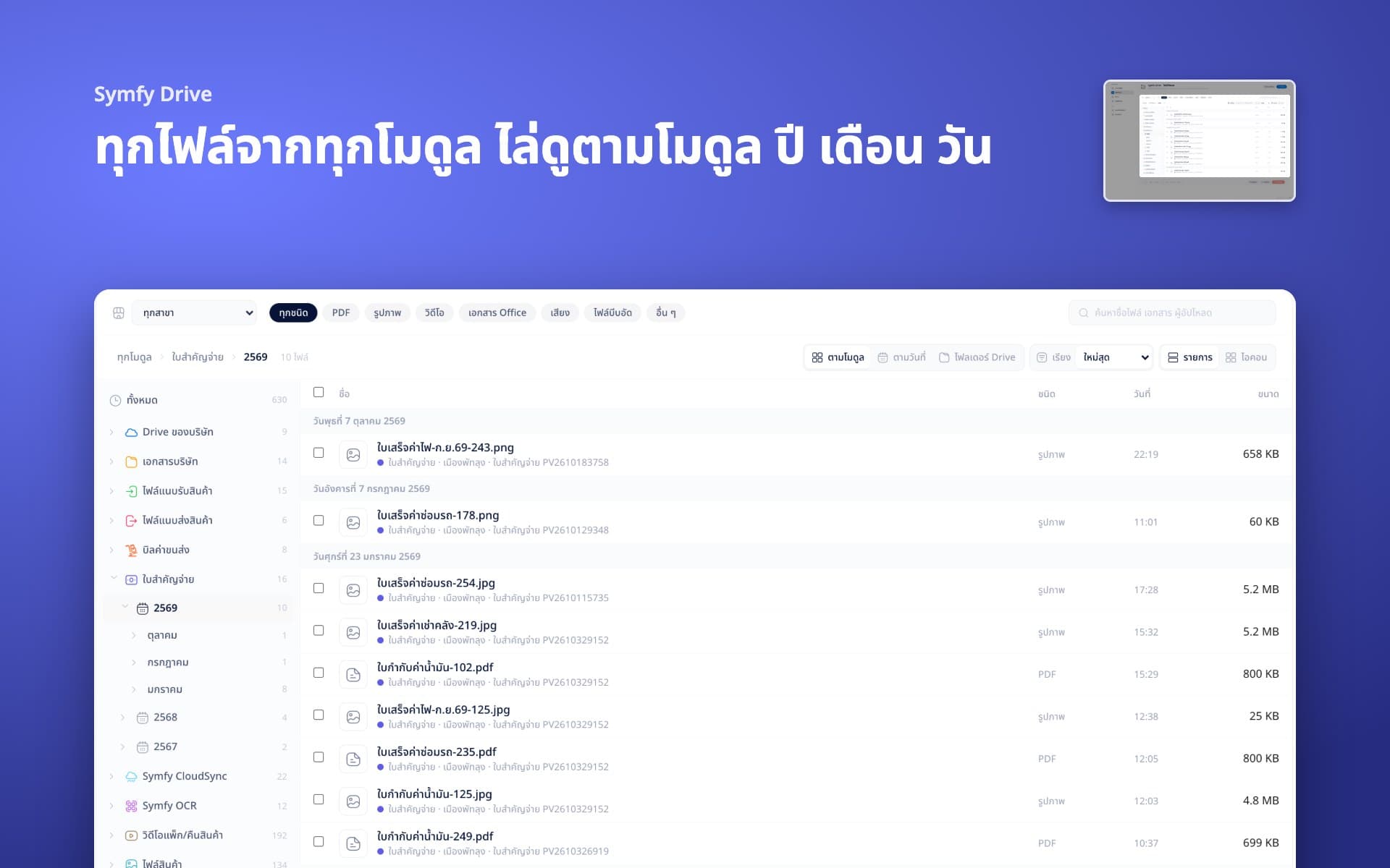 ทุกไฟล์จากทุกโมดูล ไล่ดูตามโมดูล ปี เดือน วัน