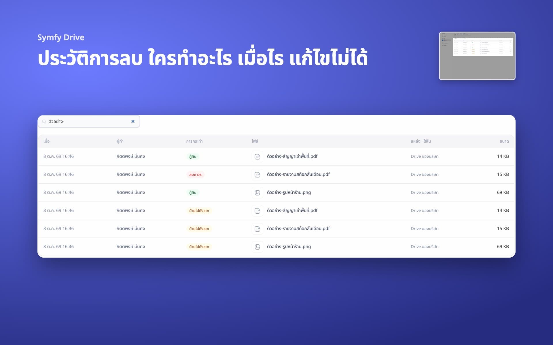ประวัติการลบ ใครทำอะไร เมื่อไร แก้ไขไม่ได้