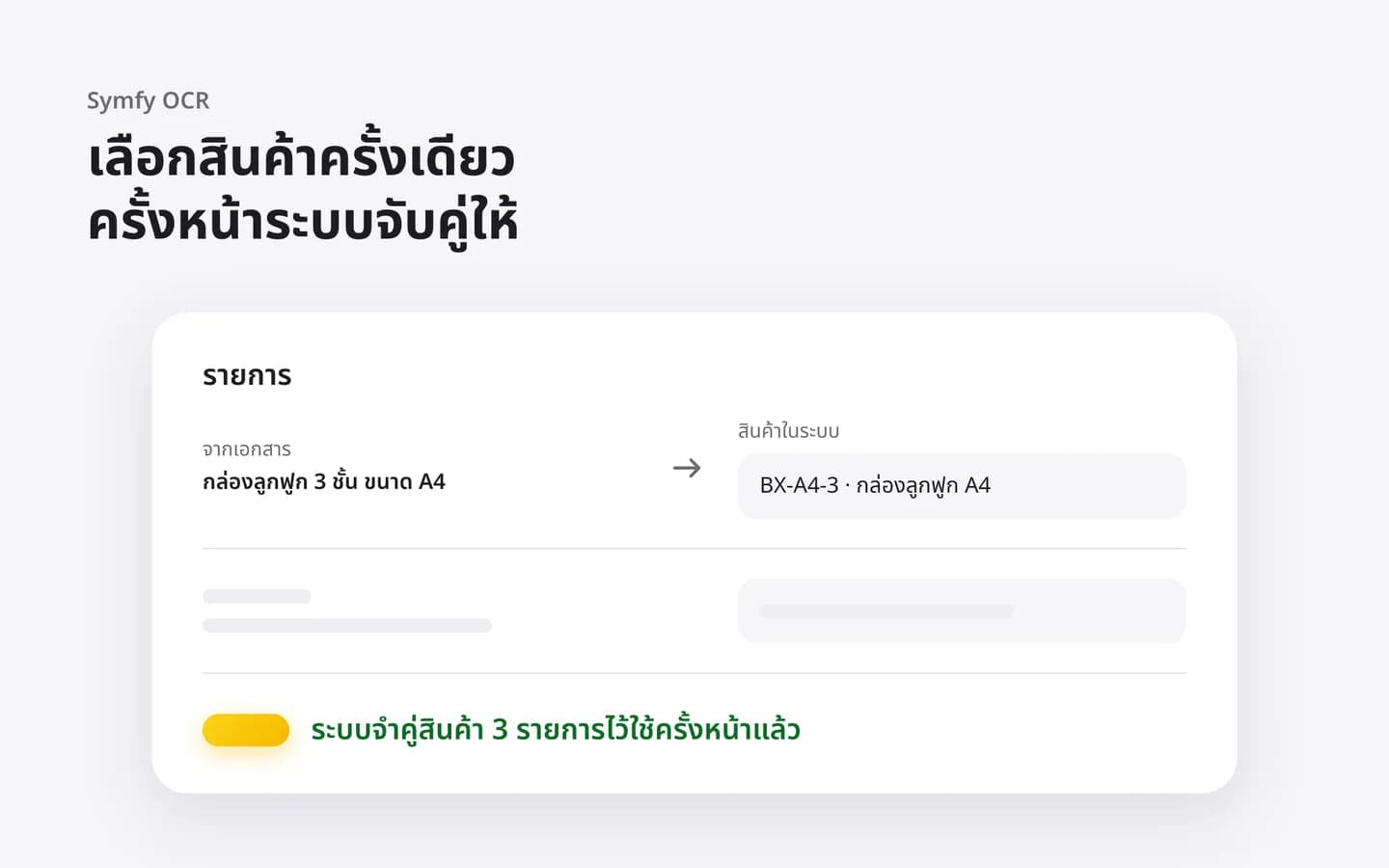รายการสินค้าที่ระบบจับคู่ให้จากครั้งก่อน